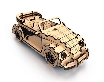 Laser Cut Wooden Volkswagen Beetle Cabrio 3D Puzzle Model With Assembly Instructions Glowforge Cut Toy Car Template SVG DXF CDR Ai Pdf
