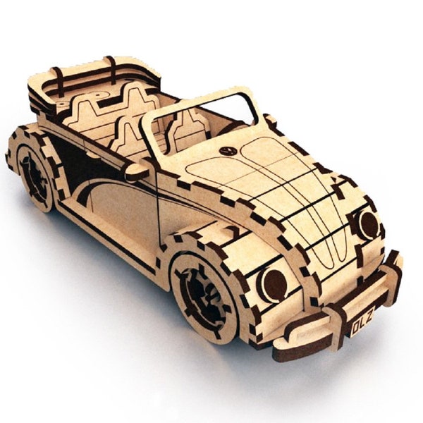 Laser Cut Wooden Volkswagen Beetle Cabrio 3D Puzzle Model With Assembly Instructions Glowforge Cut Toy Car Template SVG DXF CDR Ai Pdf