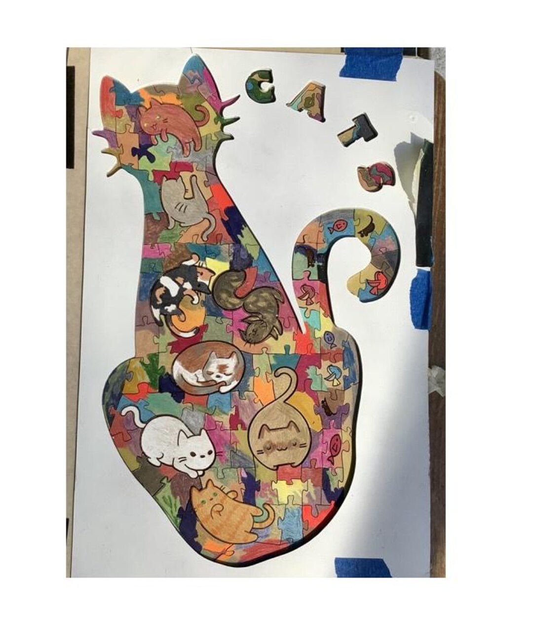 Marco De Rompecabezas De Madera Con Forma De Gato – Kit Para Colorear Y Montar, Incluye 12/24/36 Marcadores – Manualidad Creativa Para Niños Y Adultos
