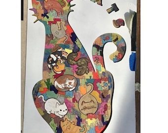 Wooden Cats Animal Jigsaw Puzzle Layout, Laser Cut Educational Toy For Kids Vector Template Digital Files SVG, DXF, AI, Pdf, Cdr