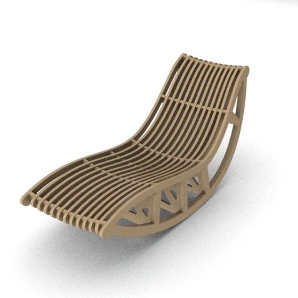 Wooden Rocking Wave Chair, Laser Cut Garden Leaf Shaped Chair, Pool Sunbed Chair Pattern SVG DXF CDR Ai Pdf Digital Files Vector Template