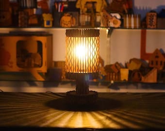 Laser Cut Wooden Wave Pattern Table Lamp Vector Template, Decorative Lamp Shade Design Digital Files SVG, DXF, Ai Desktop Night Light Layout