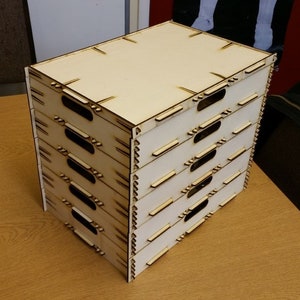 Cassetta portaoggetti in legno Cassetta degli attrezzi Piani vettoriali per taglio laser Cassetta degli attrezzi Garage Cassetta degli attrezzi SVG, DXF, CDR, Ai, Pdf, Modello di scatola impilabile