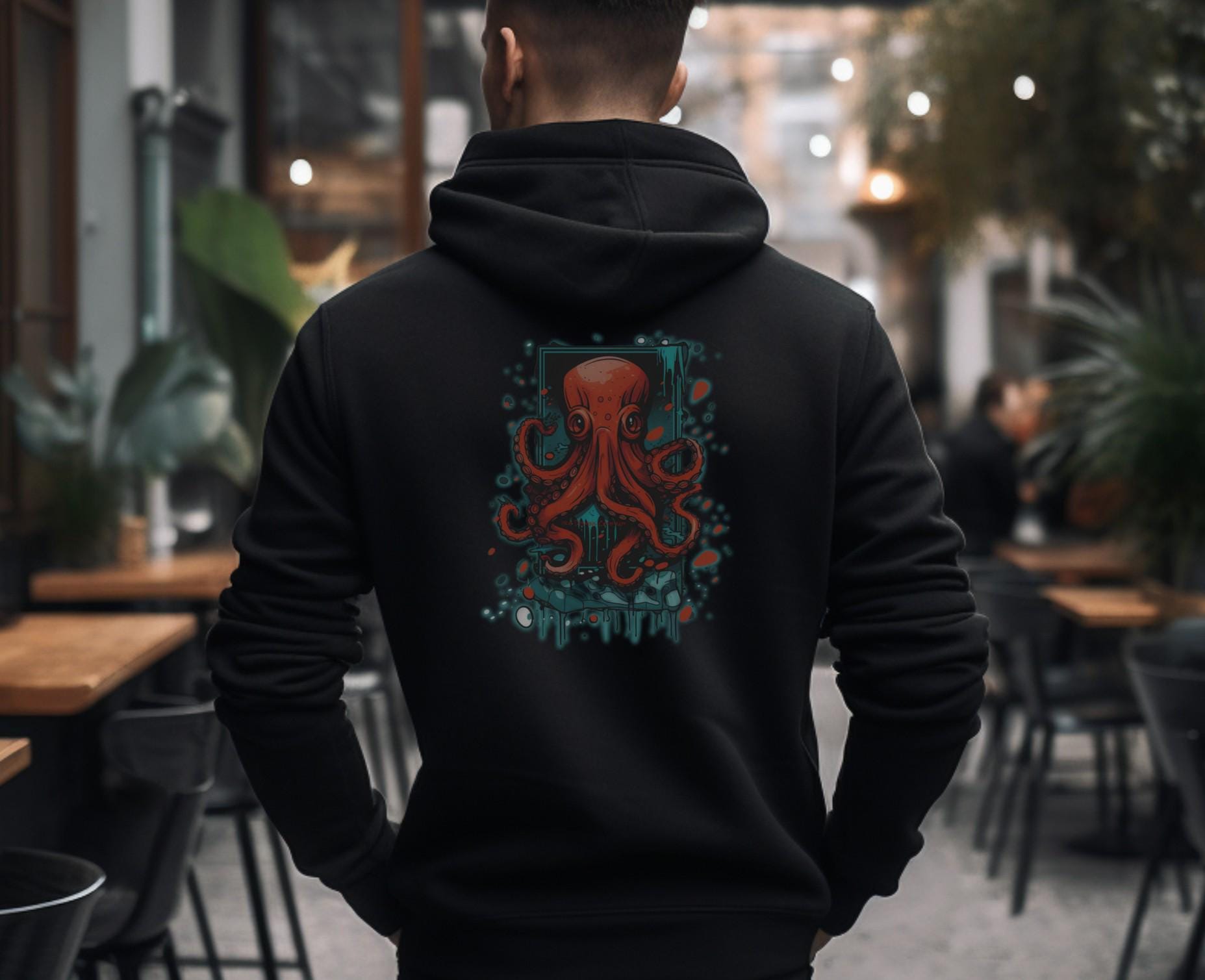 Graffiti Octopus Hooded Sweatshirt With Zipper And Aloha Girl Front Print