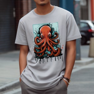 Graffiti Octopus T-Shirt Large Front Print Silver Color Featured image 1