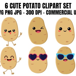 6 schattige aardappel clipartbundel SVG png jpg kawaii aardappel baby aardappel schattige groente clipart kleine aardappel vectorafbeeldingen kinderkamer