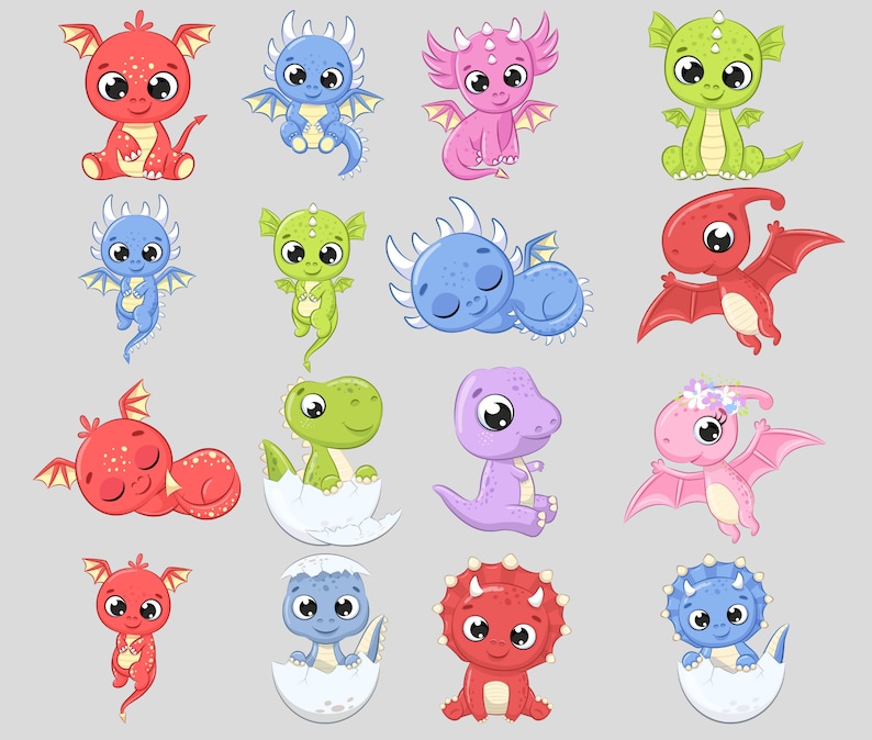 53 Cute Dinosaur Clipart Bundle SVG PNG JPG Icons, Kawaii Dinosaur ...