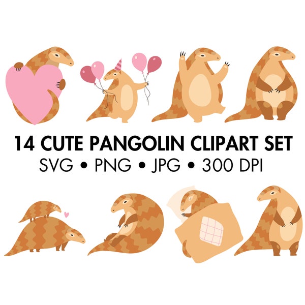 14 Cute Pangolin Clipart Bundle SVG PNG JPG Kawaii Pangolin, Printable Animal, Baby Pangolin, Cute Animal Clipart, Kids Pangolin Nursery