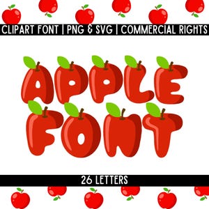 Apple lettres police PNG SVG, lettres de fruits, lot de lettres ludiques mignons 3D pour Cricut, Canva et Adobe, alphabet de fruits, police savoureuse