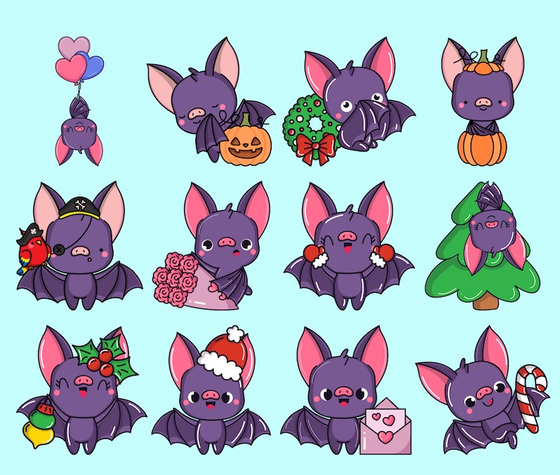 49 Cute Bat Clipart Bundle SVG PNG JPG Pdf Kawaii Bat Baby Bat Etsy