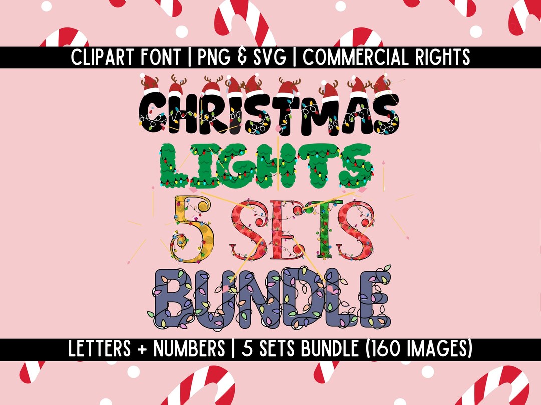 Christmas Lights Font Bundle 5 Sets PNG SVG, Winter Alphabet, Christmas ...