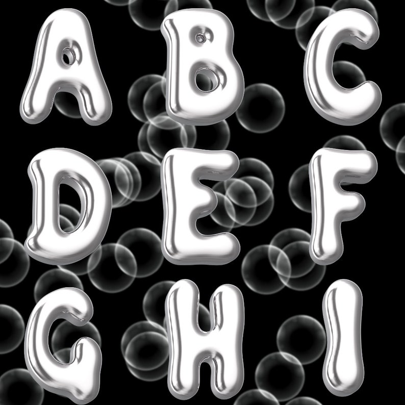 3D Bubble Letters Silver Chrome Font PNG SVG, Chrome Bubbly Letter ...