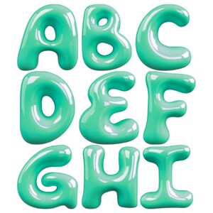 3D Bubble Letters Green Font PNG SVG, Green Bubbly Letter, Summer Cute ...