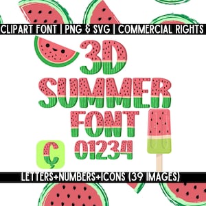 Letras de sandía, fuente PNG SVG, letras de verano, paquete de letras divertidas y lindas de verano en 3D para Cricut, Canva y Adobe, alfabeto de frutas