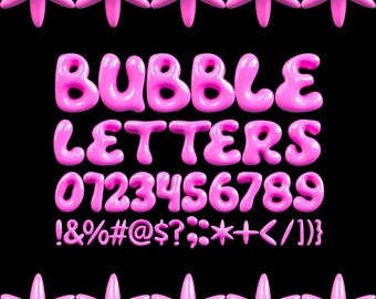 Pink 3D Bubble Letters Font: PNG SVG Bundle