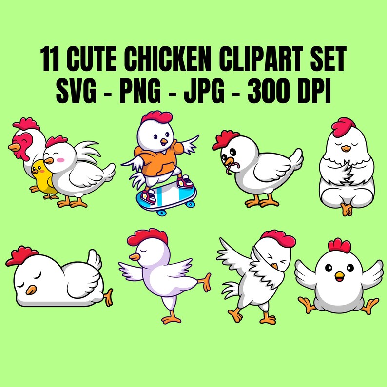 11 Funny Chicken Clipart Bundle SVG PNG JPG Pdf Cartoon Cute - Etsy