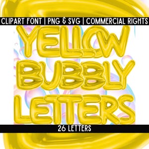 Letras de burbujas 3D amarillas, fuente PNG SVG, letra amarilla burbujeante, paquete de letras de piscina burbujeante 3D divertidas y lindas de verano para Cricut, Canva y Adobe