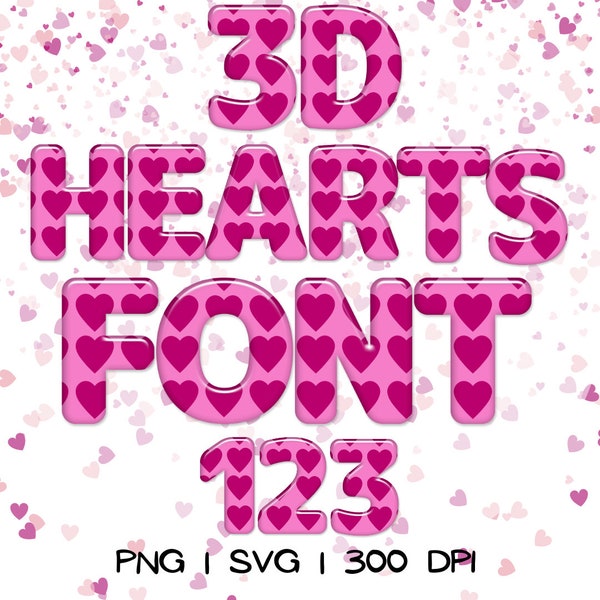 3D Pink Heart Font SVG PNG Letters, Pink Alphabet, Doodle Letters, Bubbly Font, Cute Alphabet, 3D Love Letters, 3D alphabet, Cricut font