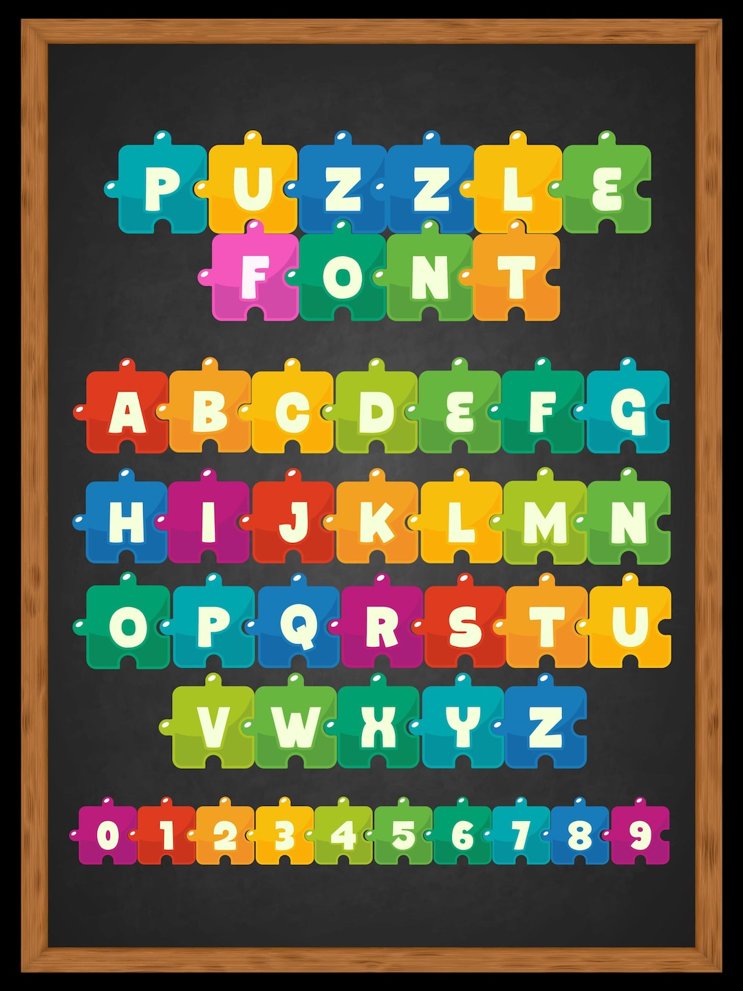 Puzzle Letters, Numbers PNG SVG | Colorful Printable Classroom Font - Etsy