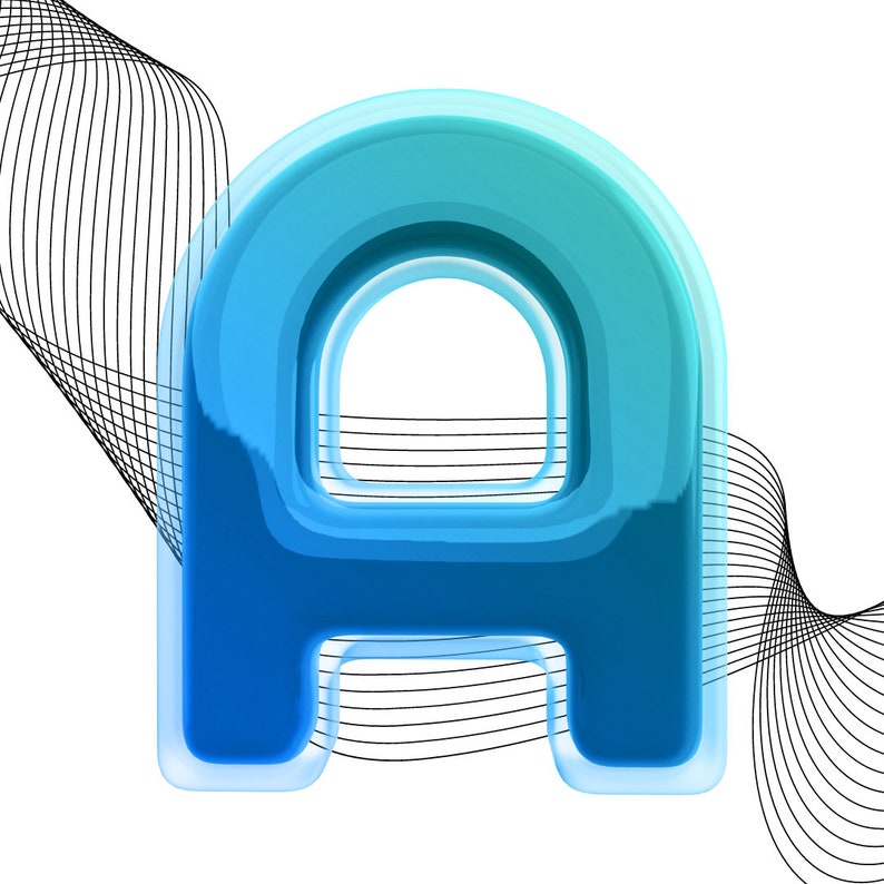 3D Blue Green Gradient Letters SVG PNG, Elegant Font, Modern Alphabet ...