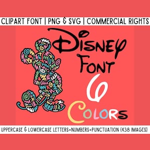 Paquete de fuentes SVG PNG de dibujos animados del alfabeto de ratón en 6 colores, fuente de letras de Mickey, alfabeto de ratón, letras de Walt, paquete de fuentes, alfabeto de dibujos animados