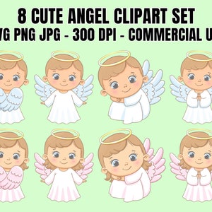 8 süße Engel Clipart Bundle SVG PNG JPG Icons, Baby Engel, Kinder Engel, kleiner Engel, Taufe Clipart, Vektor-Grafiken, Illustration