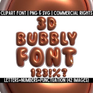 Letras de burbujas 3D, fuente de bronce PNG SVG, letras de burbujas de chocolate, letras de burbujas 3D divertidas y lindas, números de burbujas 3D, fuente 3D, bronce metálico