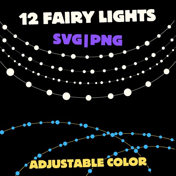 Fairy Lights Garland Clipart Bundle 12 SVG PNG, Rustic clipart, Event illustration, wedding graphics, doodle, sublimation lights design