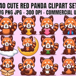 40 schattige rode panda clipartbundel SVG PNG JPG-pictogrammen, kawaii rode panda, baby rode panda, schattige dieren clipart, kinderen, vectorafbeeldingen