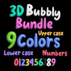 Paquete de letras de burbujas 3D (fuente PNG SVG de 9 colores), letras con burbujas, linda fuente 3D con burbujas, Canva Adobe, números con burbujas, fuente 3D, letras 3D