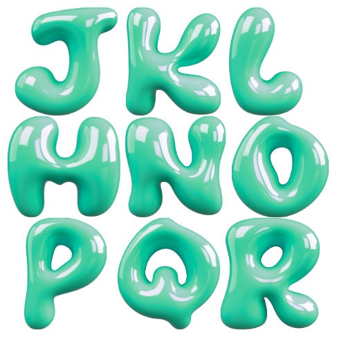 3D Bubble Letters Green Font PNG SVG, Green Bubbly Letter, Summer Cute