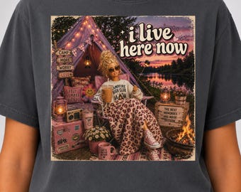 Camping Girl PNG I live here now Png  Trendy Png Funny Doll Face Camping Life Shirt Design Summer Camping Vacation Digital Download