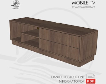 PDF del proyecto de soporte para TV, guía de construcción de muebles de sala de estar para bricolaje, planos de construcción de carpintería, planos de carpintería para soporte de TV en PDF