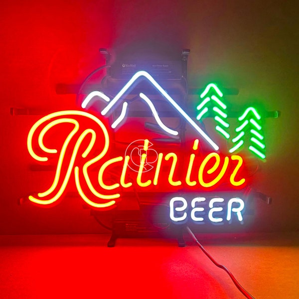 Rainier Beer Bar Pub Business Logo Real Glass Neon Sign Home Bar Wall Art Wall Hanging Signs Custom Handmade Gifts