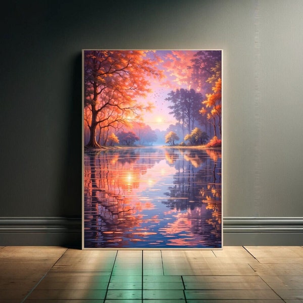 Enchanted Autumn Twilight, Poster, Wall Art, Nature, AI, AI Art, Home Decor, Decor, for friends, present, Serene, Forest, Autumn, Nature