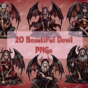 Gothic Devil Clipart Bundle, 20 Dark Succubus PNG Files, Mystical Demon Queen Sublimation Design, Fantasy Art, Transparent Graphic Set