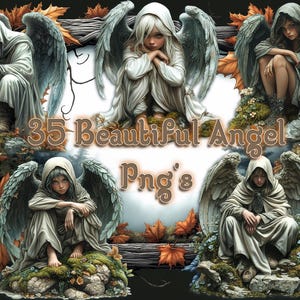 Heavenly Watercolor Angel Fantasy Clipart Bundle - Ethereal PNGs, Commercial Use, Transparent Background