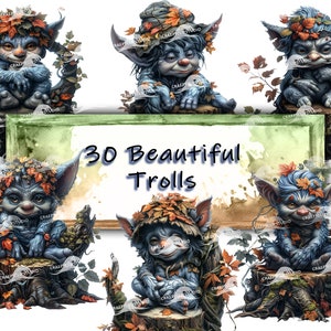 Beautiful Cute Troll Clipart, Troll PNGs, Transparent Background, Floral Watercolor, Nature Graphic Decoration, Fantasy, Commercial Use