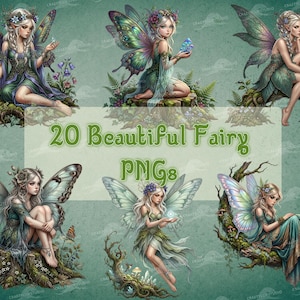 Zestaw clipartów z zaczarowaną wróżką, 20 plików PNG z nimfami leśnymi, mistyczny wzór sublimacji wróżek, zestaw grafik fantasy forest sprite