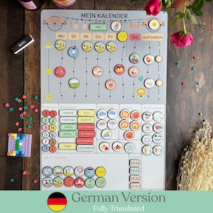 Magnétique, calendrier Montessori pour enfants d'âge préscolaire, version allemande, livré avec 80 aimants, mat, agenda, personnalisé, calendrier visuel