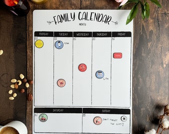 Magnetisch, wöchentlicher Familienkalender, individuell, personalisiert, mit Magneten, Wochenplaner, matt, vertikal, Marker inklusive, trocken abwischbare Tafel