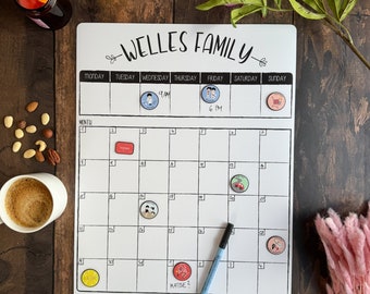 Magnetisch, Kombi-Familienkalender, Monatsplaner, personalisiert, mit Magneten, Wochenplaner, matt, Marker inklusive, trocken abwischbare Tafel