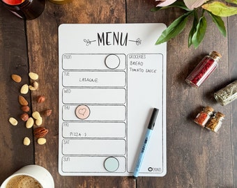 Magnetisch, Maaltijdplanner, Mat, Minimalistisch, Herbruikbaar, Menu, Gepersonaliseerd, Gratis marker inbegrepen, Droog uitwisbord, Optionele magneten