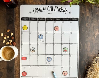 Monthly Magnetic Family Calendar, Custom, Personalized, With Magnets, Planner, Matte, Schedule, Free Marker Included, Dry Erase Board