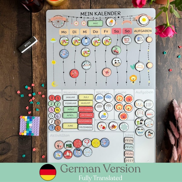 Magnetischer Montessori-Kalender für Schulkinder, Deutsche Version, kommt mit 80 Magneten, Matt, Wochenplan, Personalizzalisiert,Visueller Planer