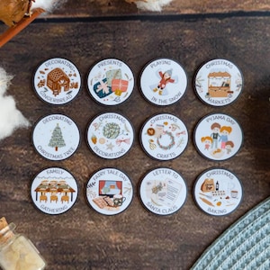Weihnachts-Countdown-Magnet-Set mit 12 illustrierten Urlaubsaktivitäten, langlebige visuelle Magnete für Kinder, Adventsspaß, familienfreundliche Kalenderergänzung