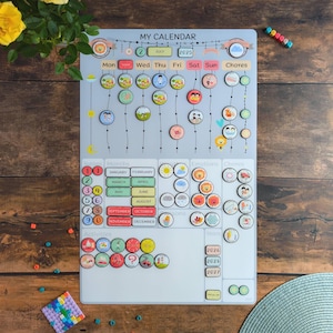 Calendário magnético para crianças em idade pré-escolar, personalizado, Montessori, vem com 80 ímãs, fosco, planejador, cronograma visual, quadro branco