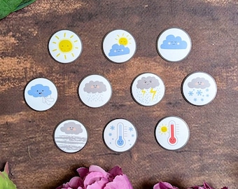 Juego de imanes meteorológicos, redondos, imanes visuales para el clima, ilustrados, duraderos, hechos a mano, juego de 10 imanes