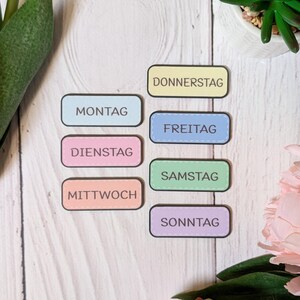 Dagen van de week magneetset, Duitse versie, pastelkleuren, rechthoekig, magneetset van 7, kalenderaccessoires, montessori, koelkastmagneten