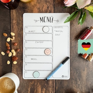 Planificateur de repas magnétique, Version allemande, Mat, Minimaliste, Réutilisable, Menu, Personnalisé, Marqueur gratuit inclus, Tableau effaçable à sec